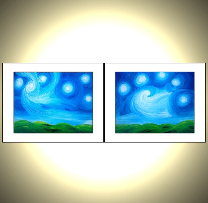 2 PRINTS With MATTES of Original Night Stars Painting Sale 22% Off
