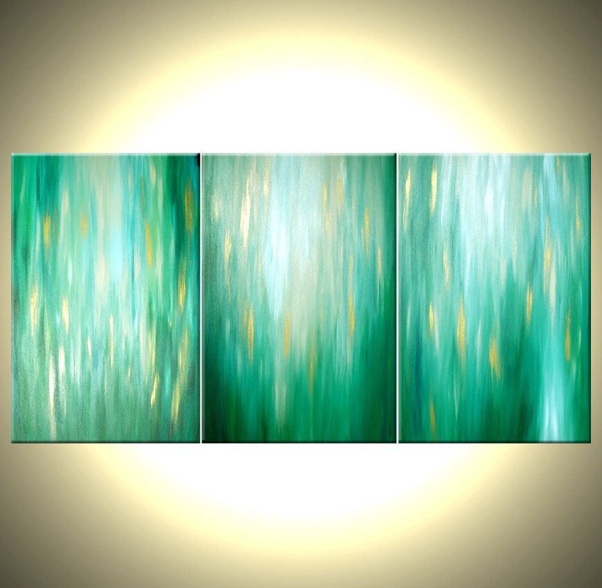 Original Green Abstract Painting, Large Green Original Painting Lafferty - 36X72, Sale 22% Off