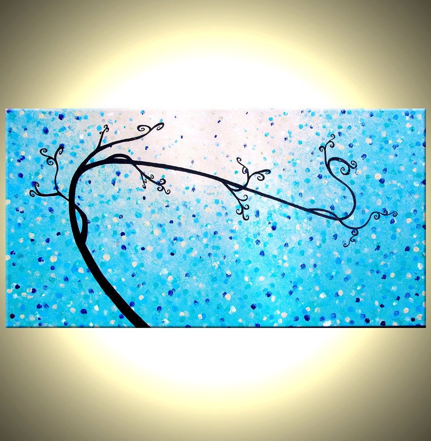 Abstract Tree Painting, Original Blue Tree, Contemporary Fine Art, Acrylic Blue Landscape, Textured Art By Dan Lafferty - 48x24