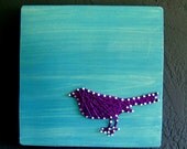 Modern String Art Wooden Tablet - Purple Bird on Teal Wash