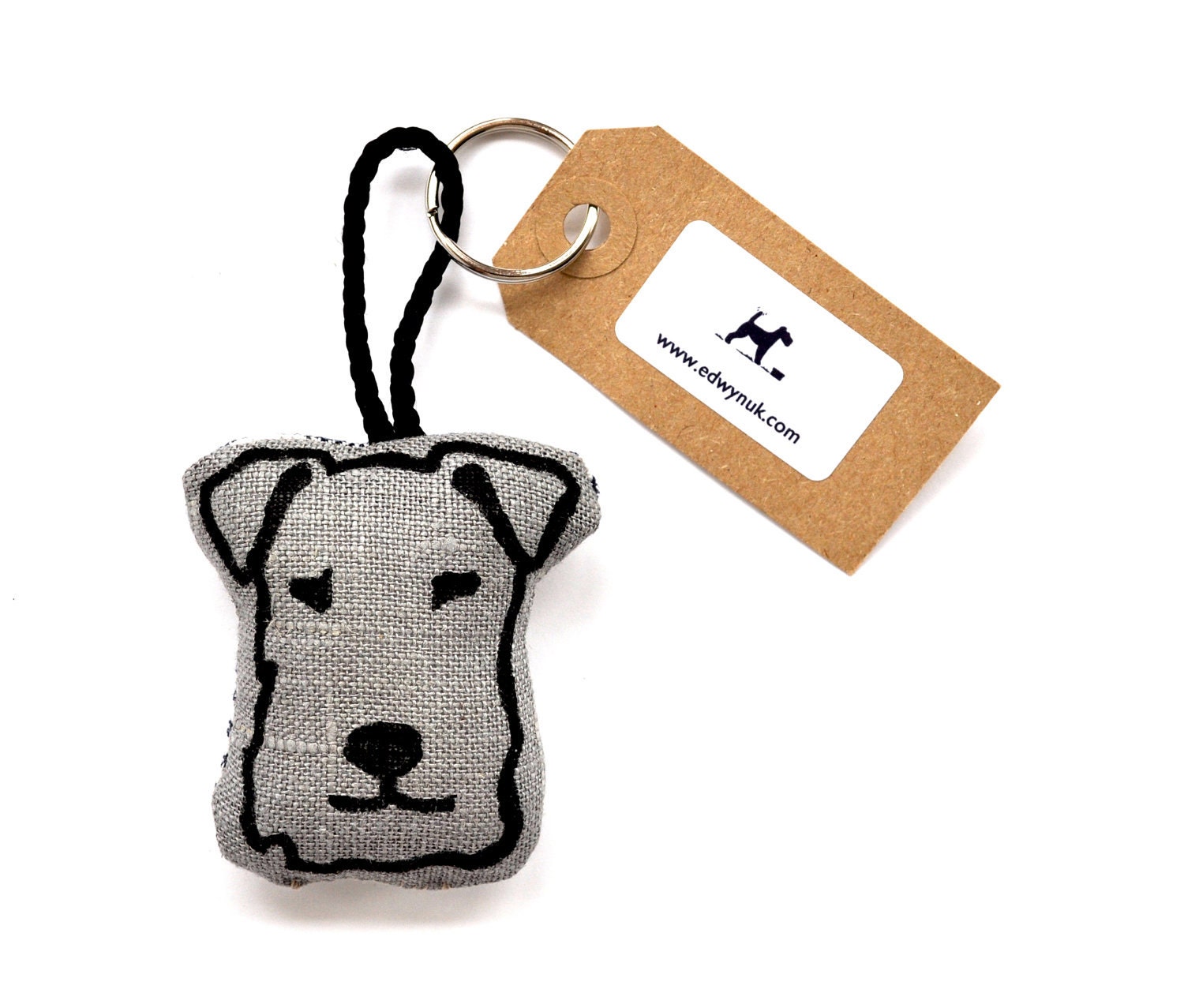 Terrier Head Keyring - Grey Linen