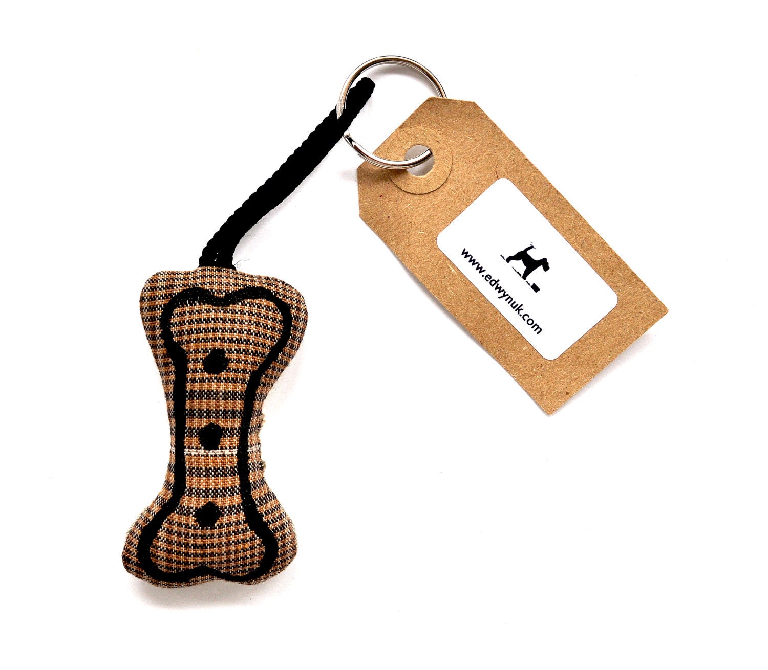 Dog Bone Keyring - Check Linen
