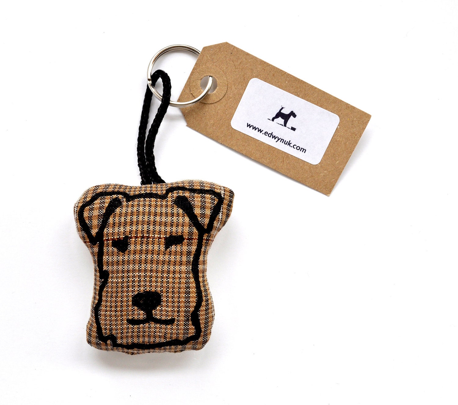 Terrier Head Keyring - Check Linen