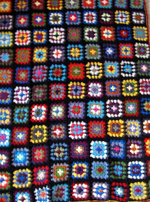 Blanket Crochet Blanket, Granny Square, blanket, hand crocheted, handmade, bright colors