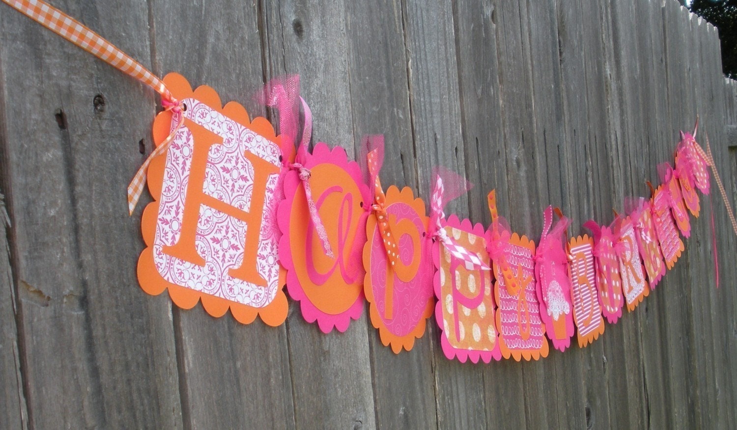 Happy Birthday Banner- Juicy in HotPink and Orange