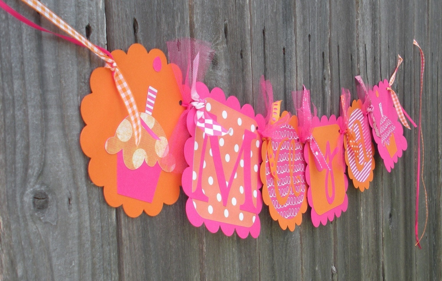 Whimzical Name Banner- Juicy in HotPink and Orange