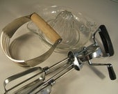 Vintage Kitchen Utensils Juicer Dough Blender and Hand Mixer/Egg Beater   Maid of Honor on Handle of Hand Mixer