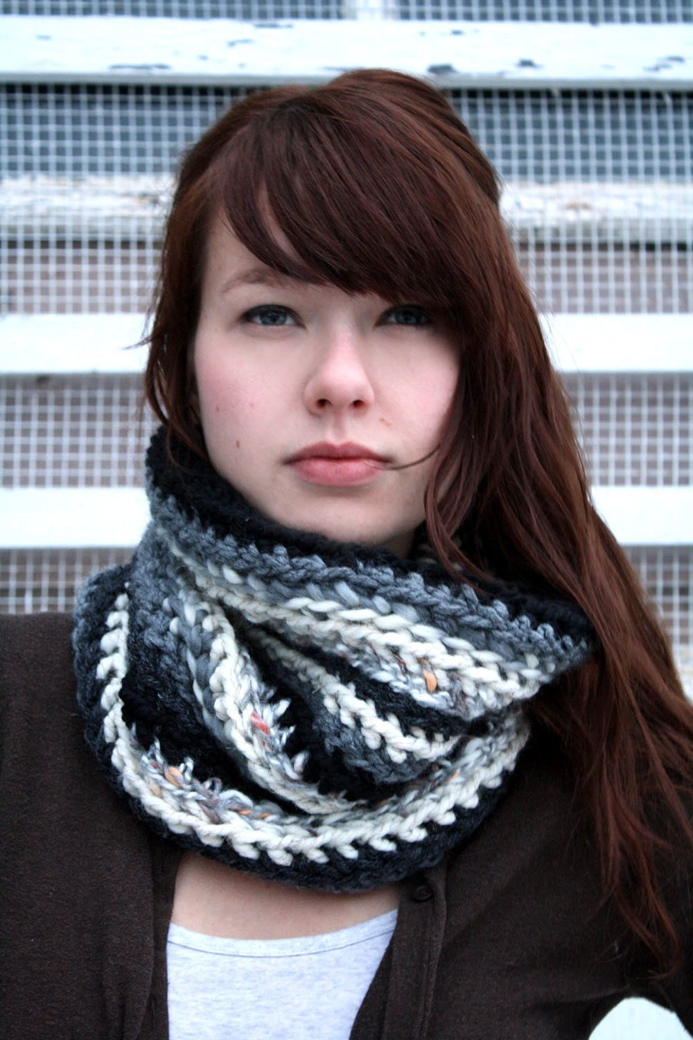 Black, Charcoal, and Ivory Kaleidoscope Cowl Scarf