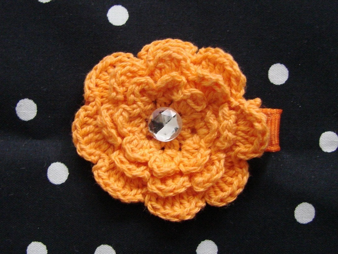 Orange Crochet Flower Clip Hair Bow Clippie