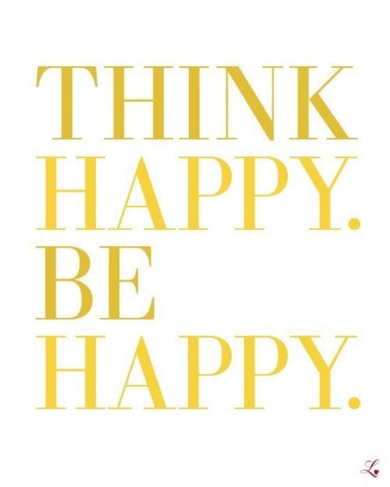 THINK HAPPY. BE HAPPY (8x10 inch Modern Art Print in Sunny Yellow)
