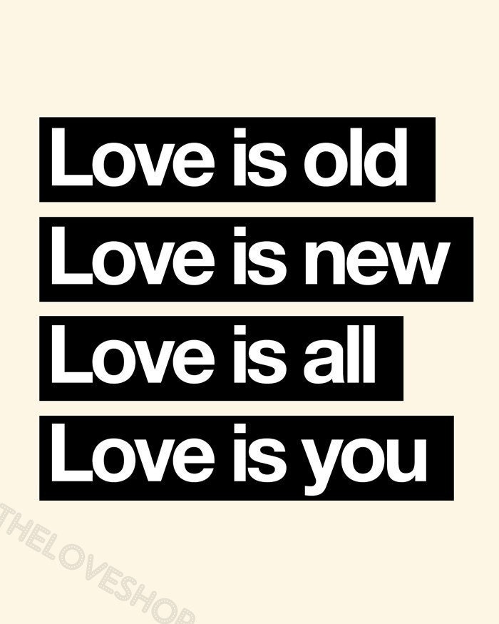 LOVE IS ALL -- Beatles inspired 8x10 inch on A4 Art Print in French Cream and Black