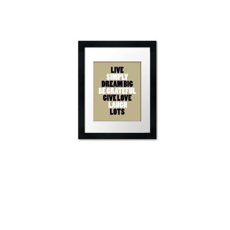 LIVE SIMPLY inspiring print in 8x10 inches on A4 in Natural Brown and Jet Black