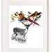 DEER BIRDY - Deluxe 8x10 inch Print on A4bird featuring Vintage Deer and Beautiful Birds