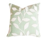 Contemporary, Decorative Throw Pillows, Seamist Green, Textured Cream Leaves, Modern Cushion Covers, Winter Home Decor 16x16