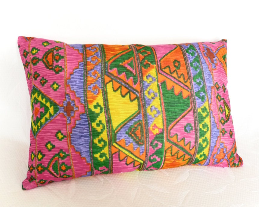 Bohemian Pillows, Colorful Cushion Covers, Pink Purple Orange, Unique, Eclectic, Accent Throw Pillow, Lumbar, Oblong 14x20