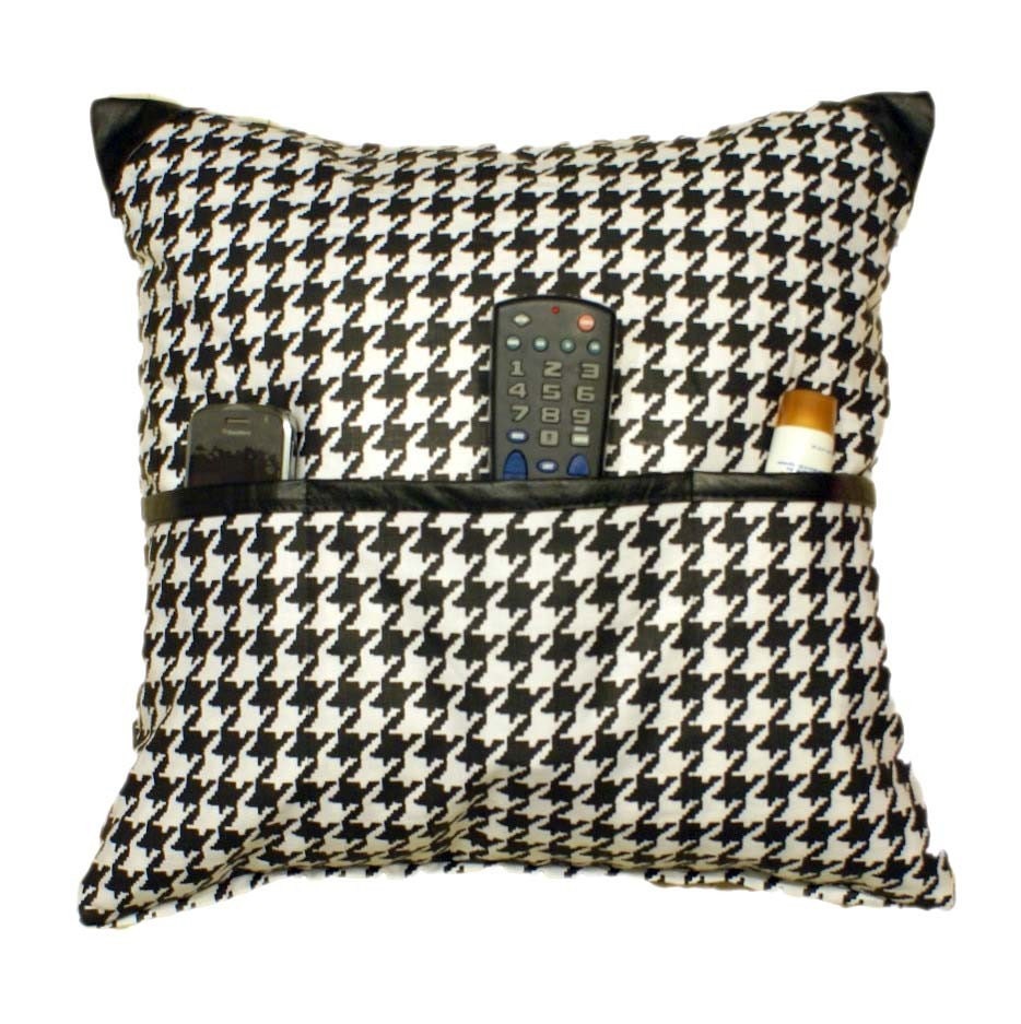POCKET PILLOW Remote or Ipod  Holder in  Ralph Lauren   Black and White Houndstooth 20x20