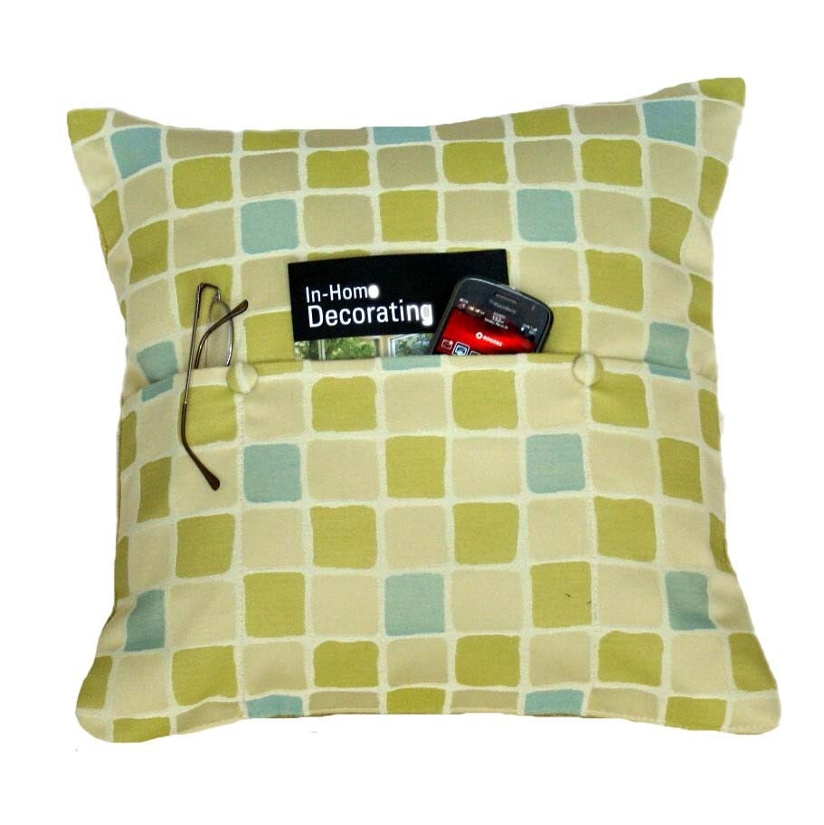 Pocket Pillow  in  Retro Green and Blue 18x18