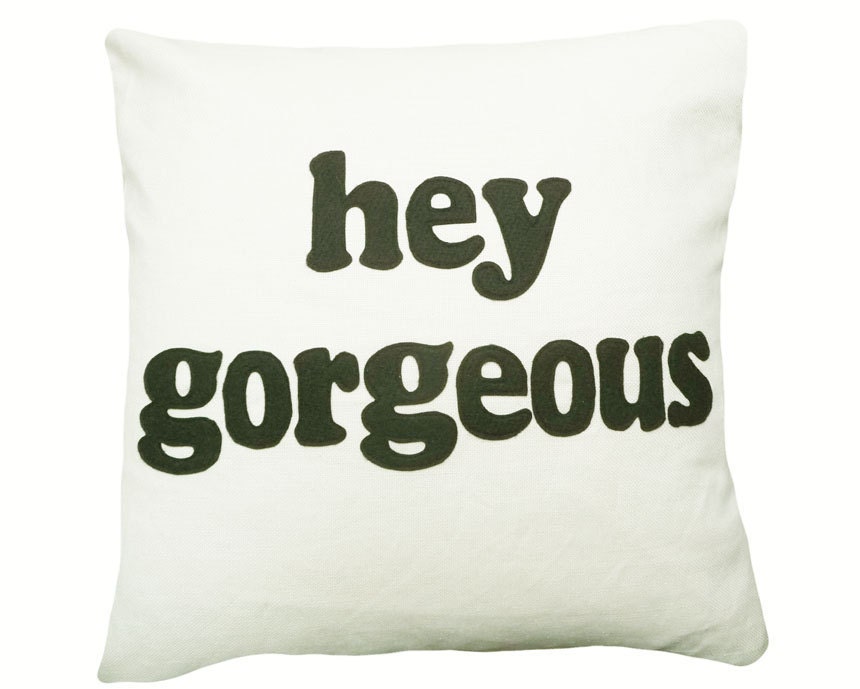 Hi Gorgeous Text Pillow, Word Typography Pillow, Appliqued Letters Throw Pillow Cushion Cover, Unique Gift for Girl Friend 20x20