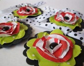 Handmade Paper Red and Green Polka Dot Poppy flower party favor gift tags by Chocolatetulipdesign