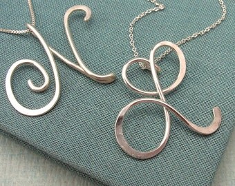 Calligraphy Initial Necklace in sterling silver