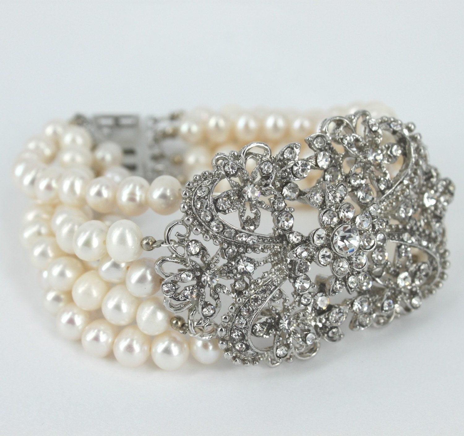 Multi Strand Swarovski Pearl Cuff Bracelet - Perfect for Weddings
