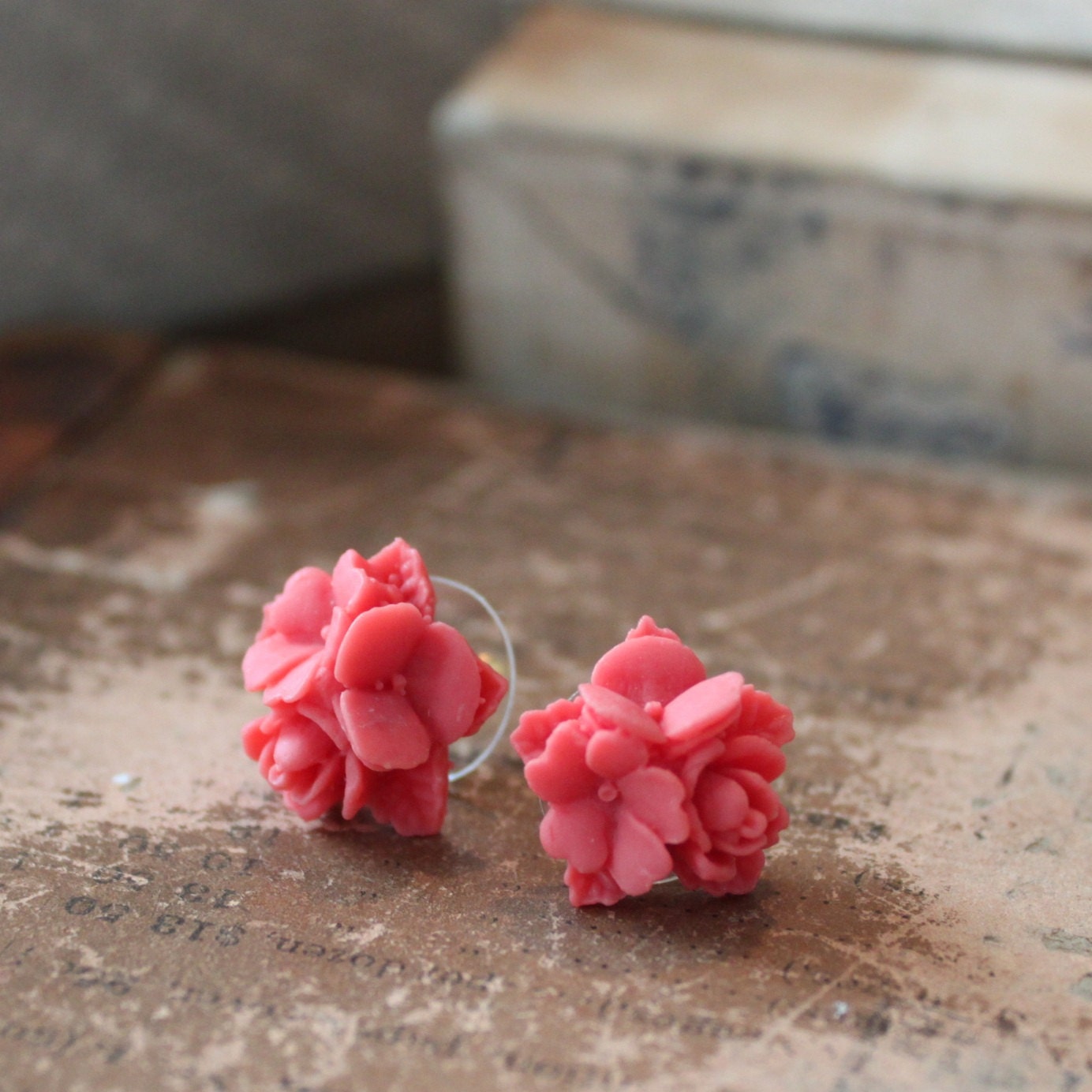 Bouquet Stud Earrings in Coral