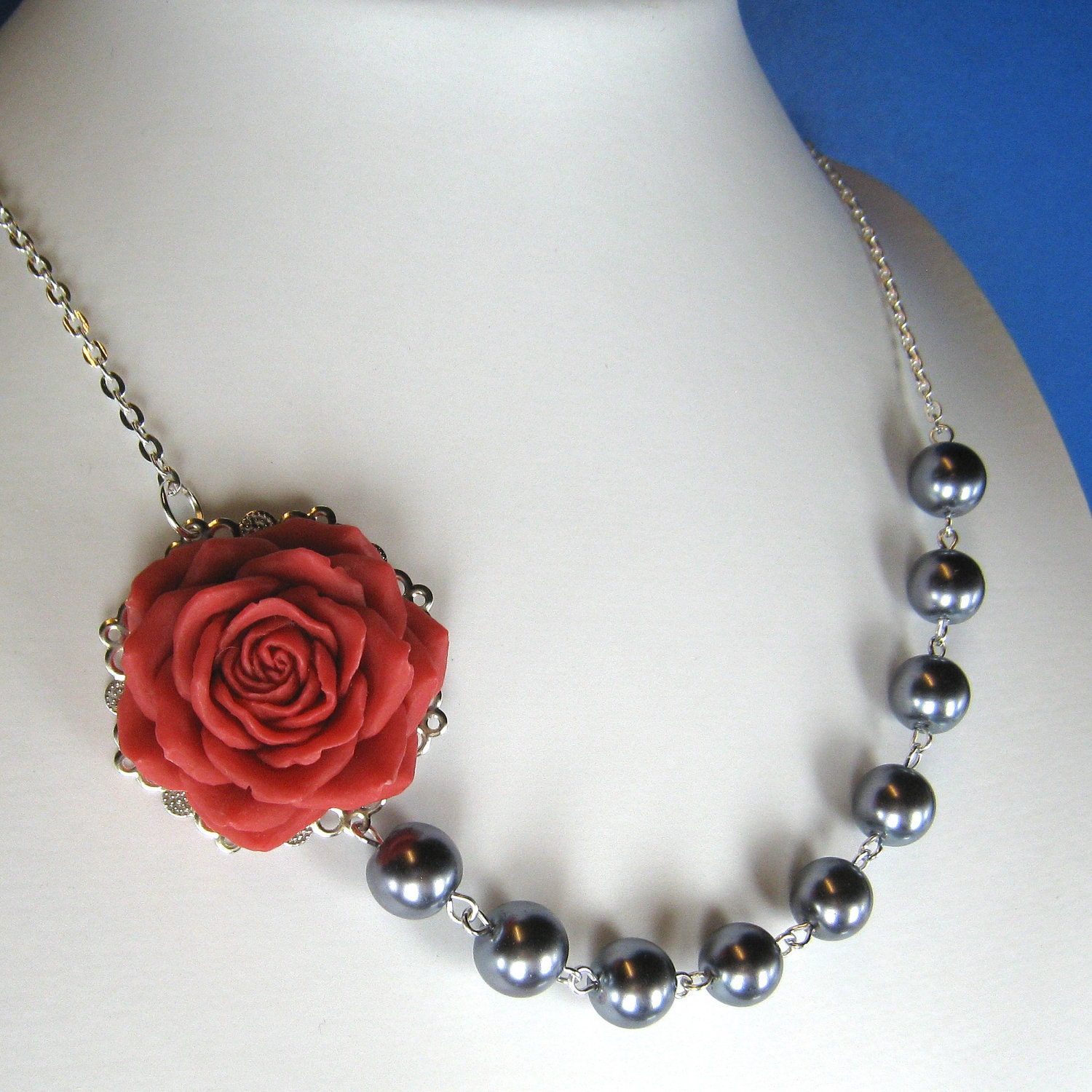 Rose pearl necklace, bridesmaids/wedding jewelry (Custom order - your choice of colour) WN2