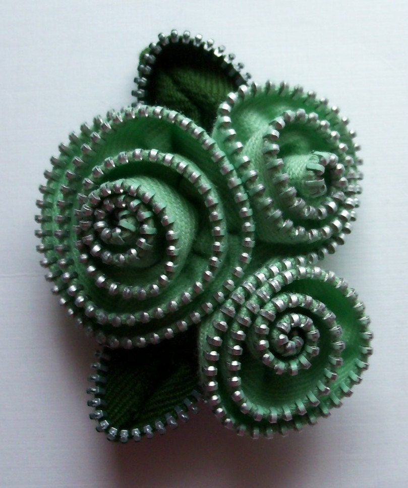 Mint Green  Floral Brooch / Zipper Pin by ZipPinning 2073