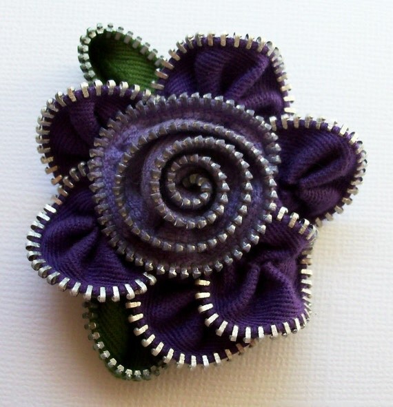 Purple and Lavender Floral Brooch / Zipper Pin by ZipPinning 2175