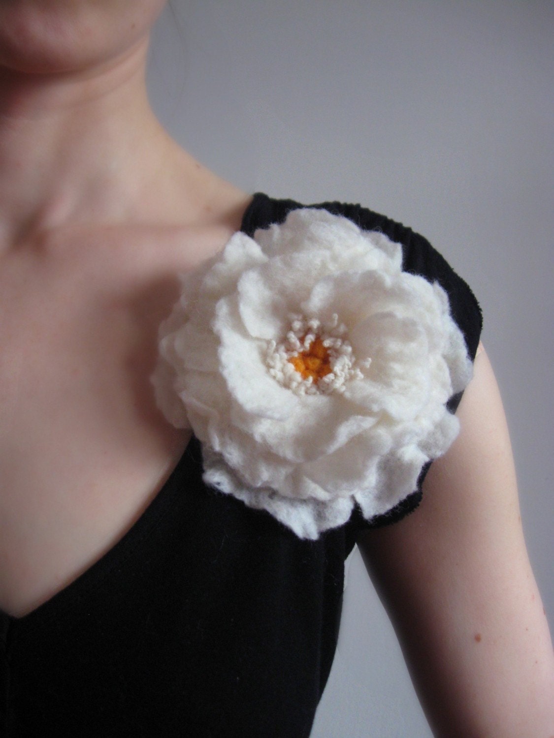 White Whimsical Flower Brooch Hand Felted From Wool,bridesmaid gift idea