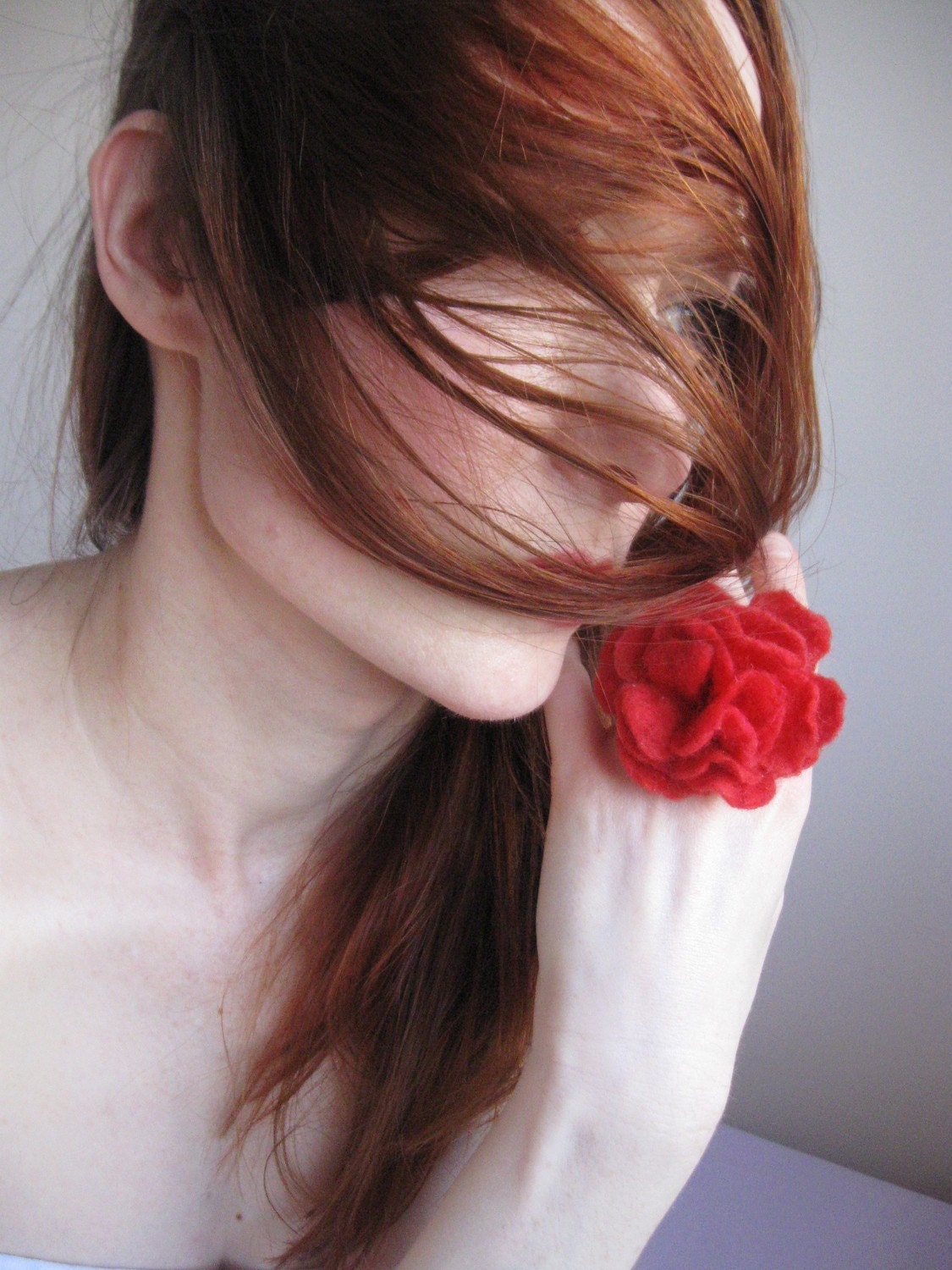 Red Floral Ring Hand Felted