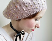 Sequinned Beret in Light Pink With Gold Sequins