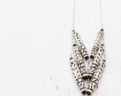 Chevron Carved Bone Necklace with Spinel in Solid Sterling Silver : tribal white black modern clean native american bohemian spring fashion