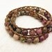 Tourmaline & Leather Double Wrap Bracelet / watermelon pink green fruit colors / rustic country design / bohemian fashion