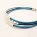 Turquoise Aqua Blue Leather & Sterling Silver Bracelet / unisex silver comfort natural / geometric boho bohemian stacking bangle modern
