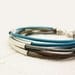 Turquoise Aqua Blue Leather & Sterling Silver Bracelet / unisex silver comfort natural / geometric boho bohemian stacking bangle modern