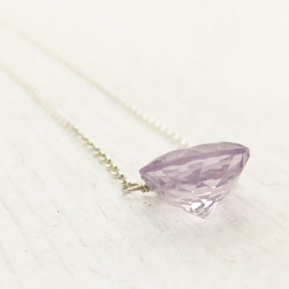 Rose De France Amethyst Simple Necklace in Sterling Silver / AAA pink violet February Birthstone / pastel faceted brilliant diamond cut