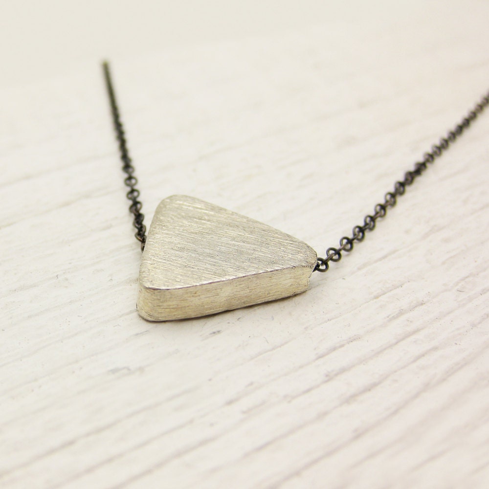 Geometric Triangle Simple Pendant Necklace in Hand Oxidized & Bright Brushed Sterling Silver / geometry and tribal inspired / modern grey