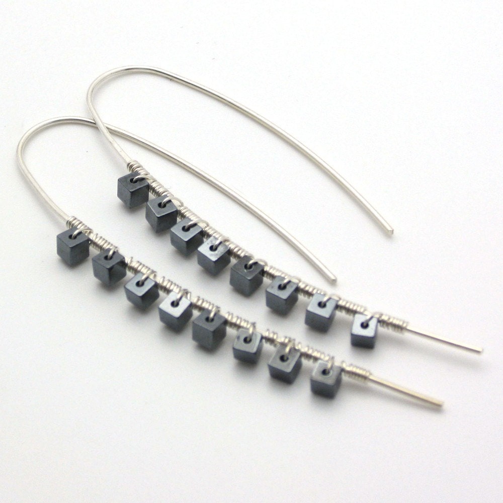Hematite Sterling "Stix" Earrings: modern rocker celebrity Fashion metallic black and white edgy  statement jewelry