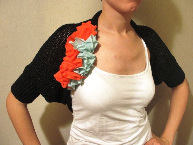 Organic Cotton Black Shrug-Best Gift Ideas-With Orange and Grey Fabric Floral-Summer Fashion-2012 Trends-For Woman Women