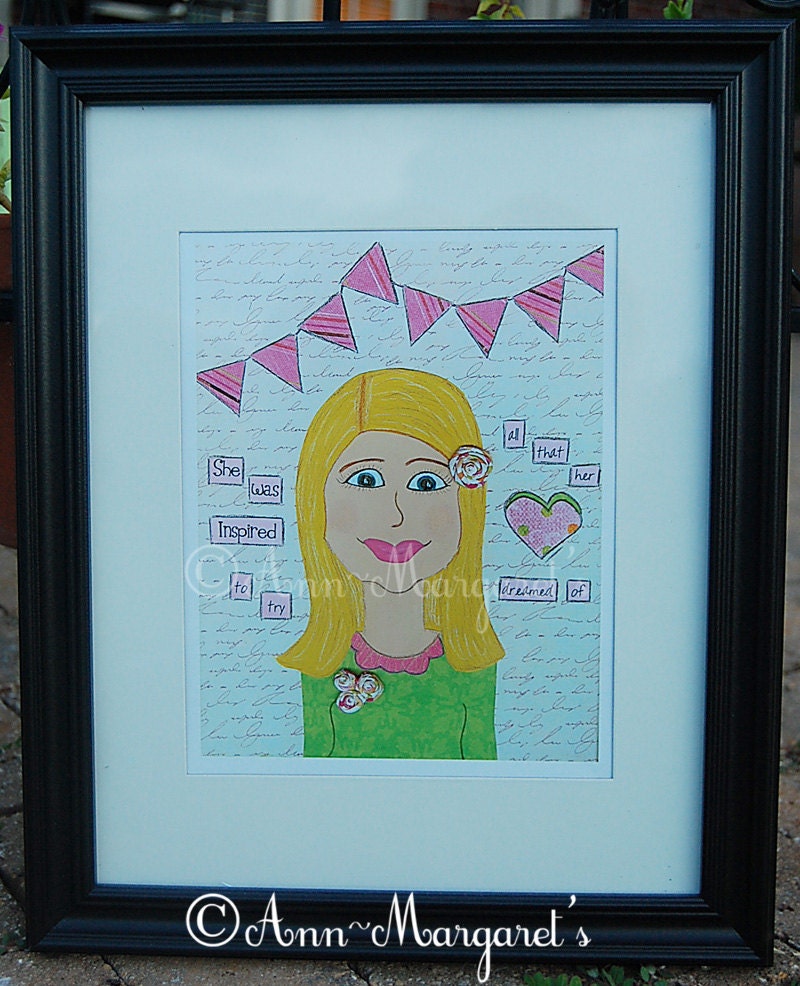 Mixed Media Print from Ann-Margaret's Original Design, She Was Inspired To Try, Cute and Sassy Blonde Girl