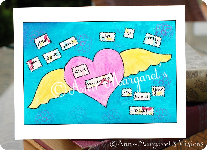Insprirational Whimsical Mixed Media Card - Heartwings Colorful Notecard