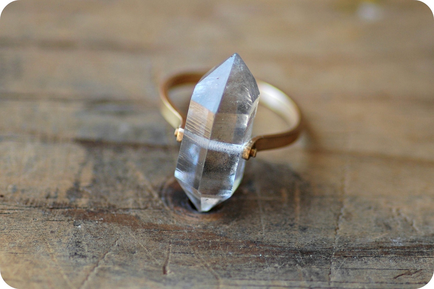 Herkimer Diamond Quartz, Gold Band Ring - Custom Stone, Sizing, Engagement, Wedding