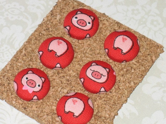 6 Pig Push Pins Thumb Tacks...Available in Red or Pink
