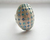 Sterling silver grid ring with lab blue spinel and swiss blue cz PRICE REDUCED