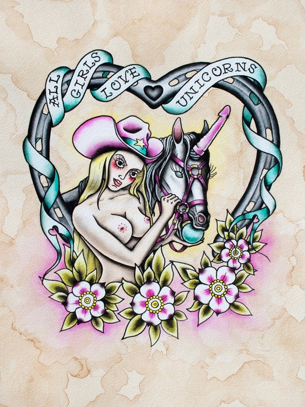 All Girls Love Unicorns Tattoo Art - Print
