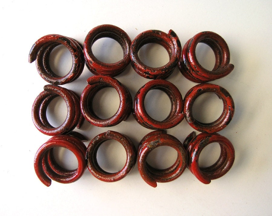 Four Napkin Rings, Kitchen Decor, Industrial Decor, Dark Red
