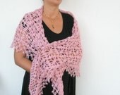 Shrug Shawl Turkishteam 1st.year anniversary Soft Pink Shawl Hot Pink Crocheted Lace Elegant Triangle Mohair  Warm Winter Fashion  SALE