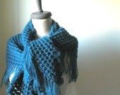 Shawl Winter Accessories Shawl Teal Mohair Wool  Acrylic Yarn Crochet Triangle Scarf Stole Winter Fall Fashion