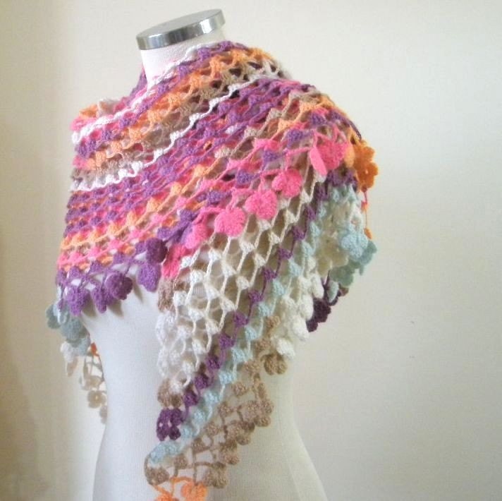 Shawl Crazy Shawl Triangle  Colorful Handcrocheted Wrap Scarf winter fashion. READY TO SHIPPING